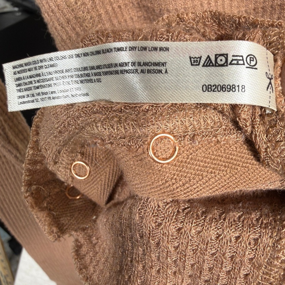 Free People Thermal Top Medium Womens Waffle Knit Snap Front Tan OB2069818 - Picture 6 of 7